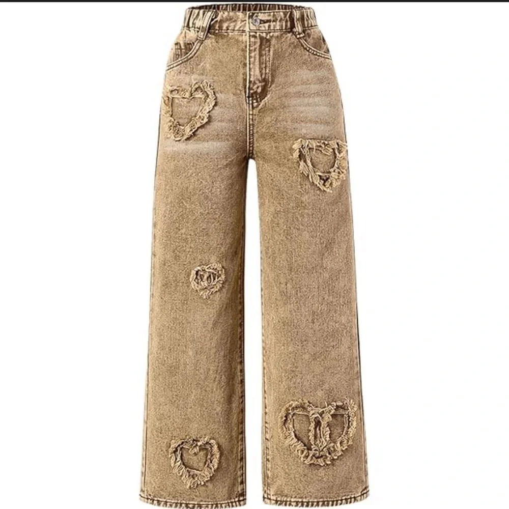 Y2K & Retro: Y2K Aesthetic Girl tan embroidered jeans